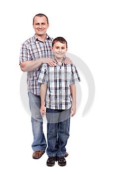 Father and son isolated on white
