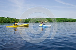 Father and son kayaking