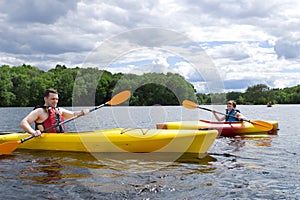 Father and son kayaking