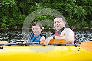 Father and son kayaking