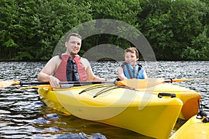 Father and son kayaking