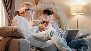 Father son leisure family rest digital internet