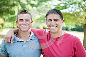 Father and son outside