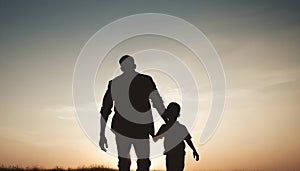 father and son in the park. father day silhouette happy family child dream concept