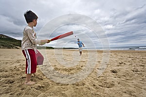 Father and son playing ball