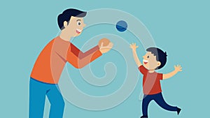 A father and son playing a game of catch the ball being tossed back and forth representing their backandforth banter and
