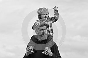 Father and son playing together. Father and his son child boy playing outdoors. Childhood. Freedom to Dream - Joyful Boy