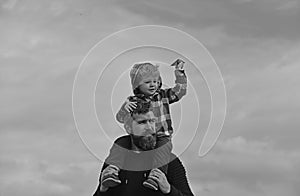 Father and son playing together. Father and his son child boy playing outdoors. Childhood. Freedom to Dream - Joyful Boy