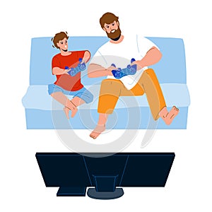 Father And Son Playing Video Games Together Vector