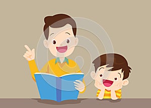 Father with son reading book
