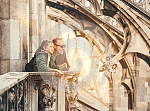 Father with son on the roof of Duomo di Milano