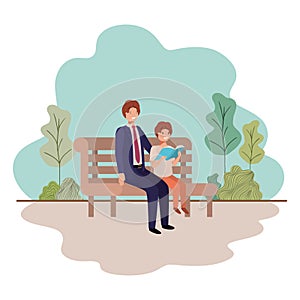Father and son sitting in park chair avatar character