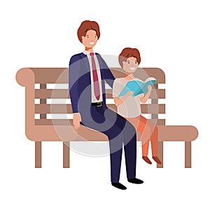 Father and son sitting in park chair avatar character