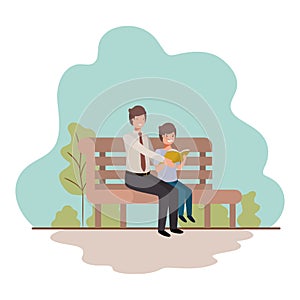 Father and son sitting in park chair avatar character