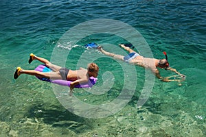 Father and son snorkeling