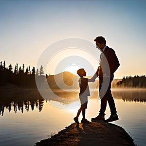 Father and Son spending time together in nature and concept of love of father to son and family