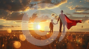 Father and Son at Sunset. AI generated