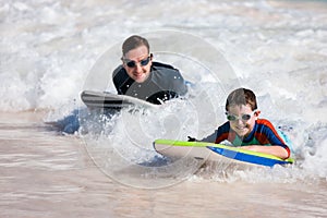 Father and son surfing