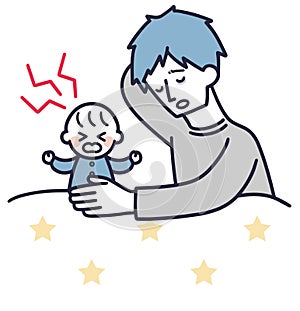 Father soothing a fussy baby illustration