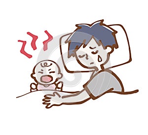 Father soothing a fussy baby. simple illustration