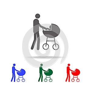 father with a stroller icon. Elements of human family life in multi colored icons. Premium quality graphic design icon. Simple ico