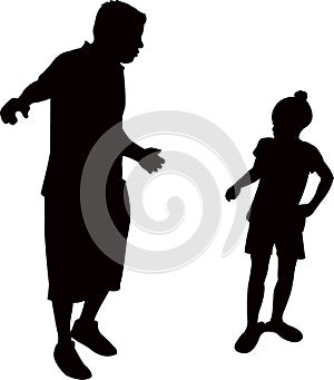 A father talking to his daughter, silhouette vector