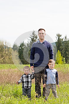 Father and Two Sons Lifestyle Portrait