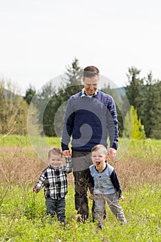 Father and Two Sons Lifestyle Portrait