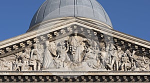 The Fatherland crowning the heroic and civic virtues. Pediment of Pantheon in Paris, by David d`Angers photo