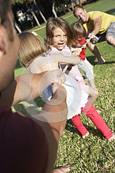 Fathers And Children Playing Tug Of War