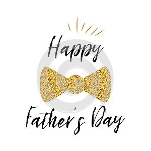 Fathers day banner design with lettering, golden bow tie butterfly. Gentleman style template card poster logo