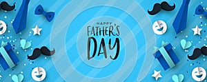 Fathers Day banner of paper icons for dad holiday