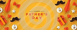 Fathers Day banner of paper icons for dad holiday