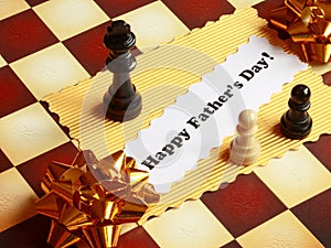 Fathers Day Card on Chessboard - Stock Photo