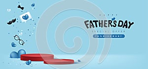 Fathers Day card with gift box for dad on blue background