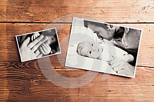 Fathers day composition. Black-and-white pictures, studio shot.
