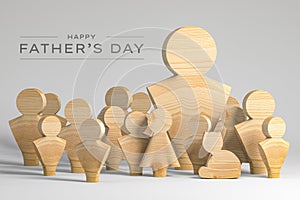 Fathers day greeting card - big family wooden figures father and children as unity social values