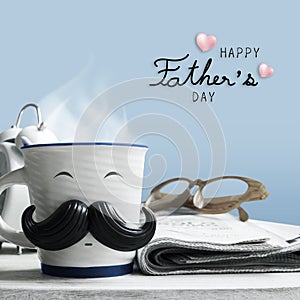 Fathers day concept of coffee cup with mustache