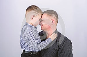 Fathers day. Father example of noble human. Family bonds. Family support. Real men. Trustful relations father and son