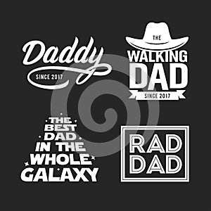 Fathers day gift for dad t-shirt design set. Vector vintage illustration.