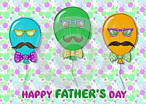 Fathers day greeting card with balloons, mustache and bow ties