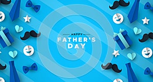 Fathers Day greeting card of blue dad paper icons