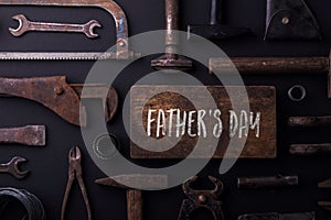 Fathers day greeting card concept. Flat lay.