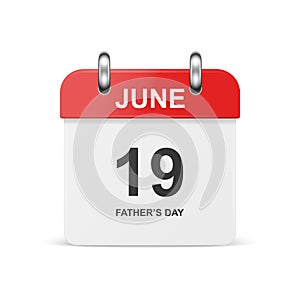 Fathers Day. June 19th. Fathers Day Background. Vector 3d Realistic Simple Red, White Calendar Icon Isolated. Design