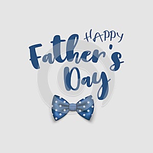 Fathers Day, June 19th. Vector Background. Banner with Blue Polka Dot Realistic Bow Tie, Lettering, Typography. Silk