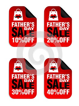 Fathers day sale red stickers set 10%, 20%, 30%, 40% off discount