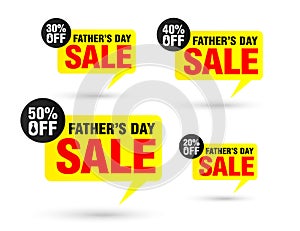 Fathers day sale tag speech bubble set. Sale 20%, 30%, 40%, 50% off discount