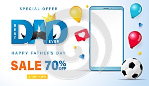 Fathers day sale up to 70 off best dad ever web banner and smartphone