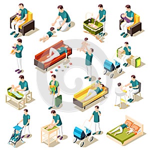 Fathers On Maternity Leave Isometric Set