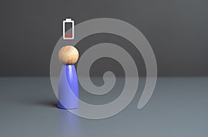 Fatigue and powerlessness. Low battery indicator above head. photo